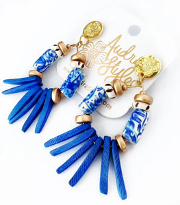 New Beaded Spike Teardrop Earring - Blue and White Chinoiserie Grand Millennial Spring