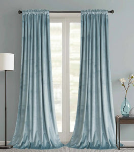 Velvet Noise Reducing Blackout Curtains with Rod Pocket & Back Tab Top 52W X 63L Inch, Stone Blue, Set of 2 Panels