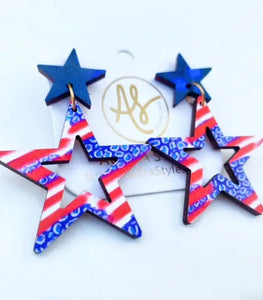 Americana - Star Dangle - Patriotic Red White Blue Earrings