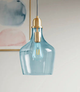 Bell Shaped Industrial Glass Pendant, Blue
