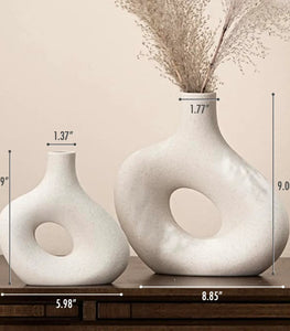 Kimisty Ceramic Hollow Donut Vase - Set 2, Off White