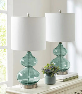Clear Glass Base Table Lamp, Teal Blue Glass