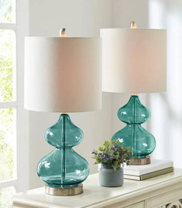 Clear Glass Base Table Lamp, Teal Blue Glass