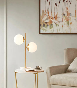 Dual White Glass Shades Gold Table Lamp