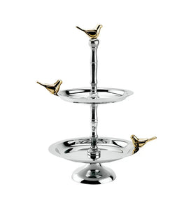 Two Tier Cake Stand with Bird Accents