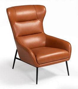 Industrial Orange Leather and Metal Lounge Chair