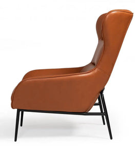 Industrial Orange Leather and Metal Lounge Chair