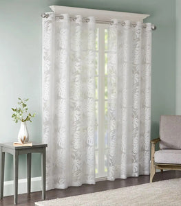 Devore Palm Leaf White Sheer Window Panel