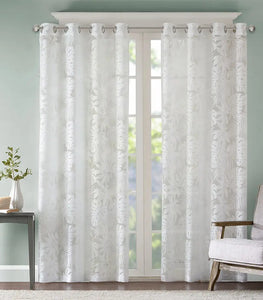 Devore Palm Leaf White Sheer Window Panel