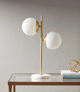Dual White Glass Shades Gold Table Lamp