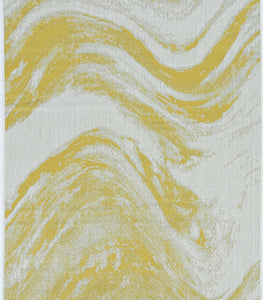 Ivory Gold Machine Woven Abstract In/Outdoor Area Rug - 5' x 7'