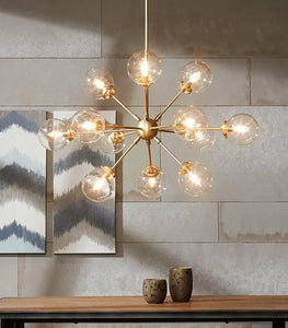 12-Light Clear Glass Shade Industrial Chandelier, Gold