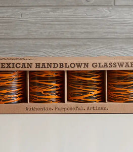 Mexican Handblown Glasses - Orange Swirl
