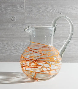 Handblown Glass Pitcher - Orange Swirl