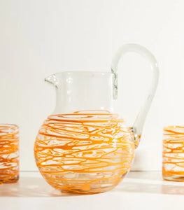 Handblown Glass Pitcher - Orange Swirl